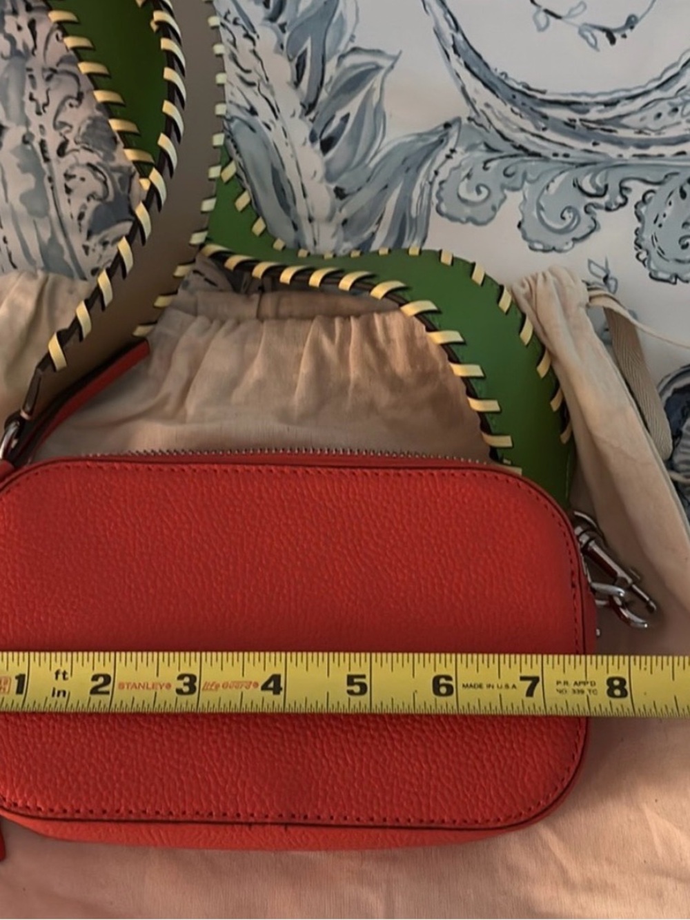 Tory Burch Poppy Red Leather Crossbody with Green Braided Strap - Picture 5 of 10
